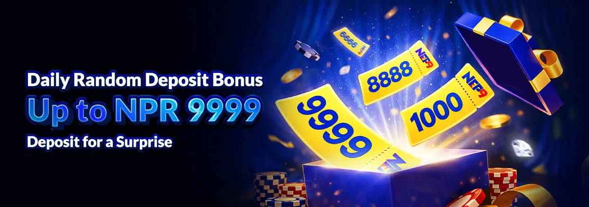 NEP9 Daily Random Deposit Bonus up to NPR 9999 — gamified scratch card deposit reveal with tiers 1000, 6666, 8888, 9999